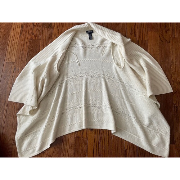 Jones NY Signature Women L Ivory Wool Angora Open Cardigan Sweater Waterfall Lux - Picture 8 of 14